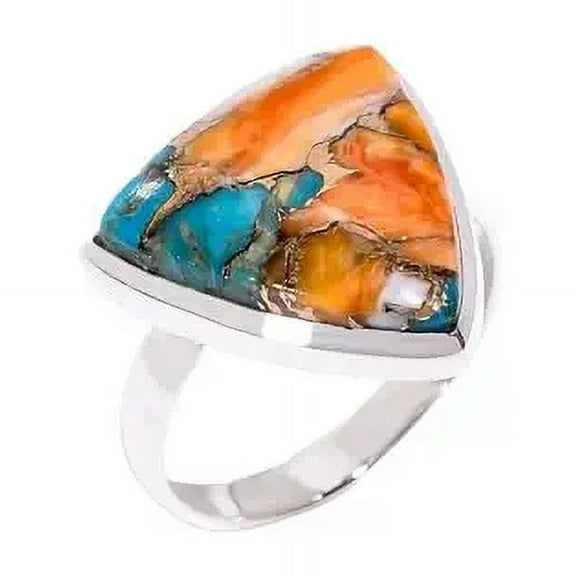 Orange Spiny Oyster Turquoise Stone 925 Sterling Silver Handmade Statement Ring Gift Jewelry for Her