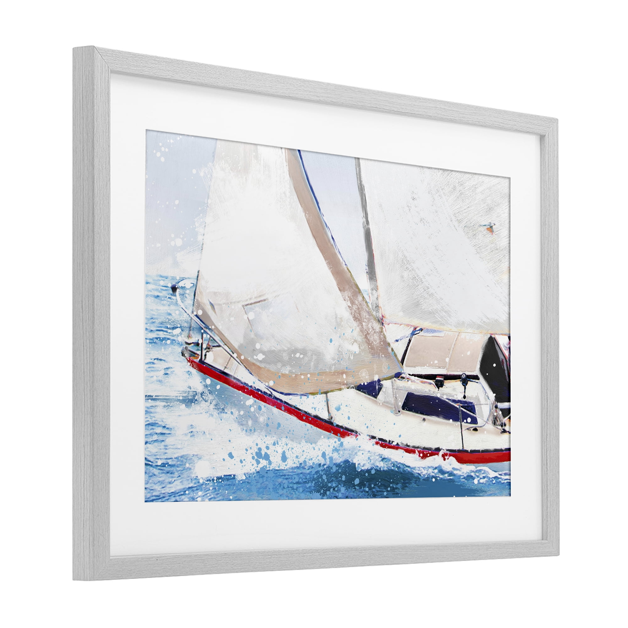 Stupell Industries Sailboat Racing Through Blue Waves Gray Framed Print Under Glass, design by Porter Hastings