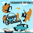 thumbnail image 3 of Fish Cake Topper Happy Birthday Sign Cake Decorations for Man Kids Boy Fisherman Gone Fishing Themed Birthday Party Supplies Black Glitter Decor, 3 of 6