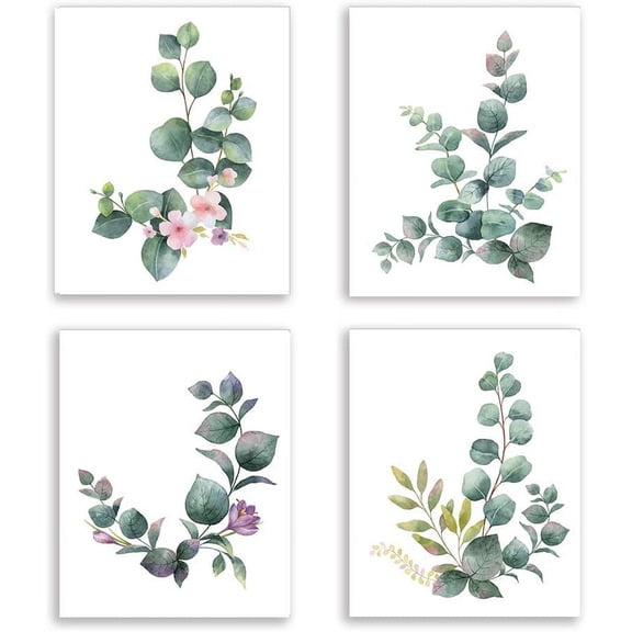 Leaf Canvas Wall Art Painting Tropical Plant Leaves Pink Flower Art Print Botanical Wall Decor for Living Room Home Wall Decoration Set of 4 Unframed (8x10 Inch)