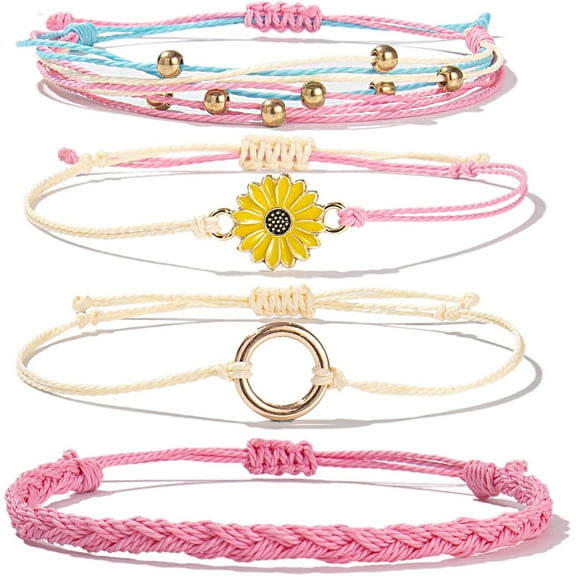 JennyShop Trendy Sunflower String Bracelet Handmade Braided Rope Charms Surfer Bracelet for Women Easter Gifts