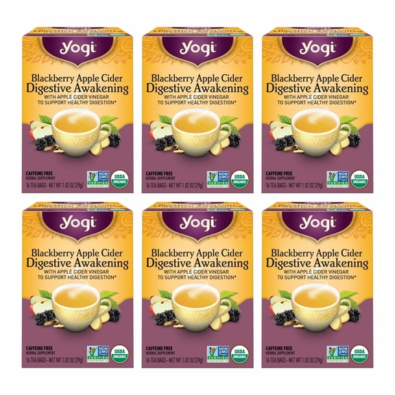 Yogi Tea Blackberry Apple Cider Digestive Awakening, Wellness Tea Bags, 6 Boxes of 16