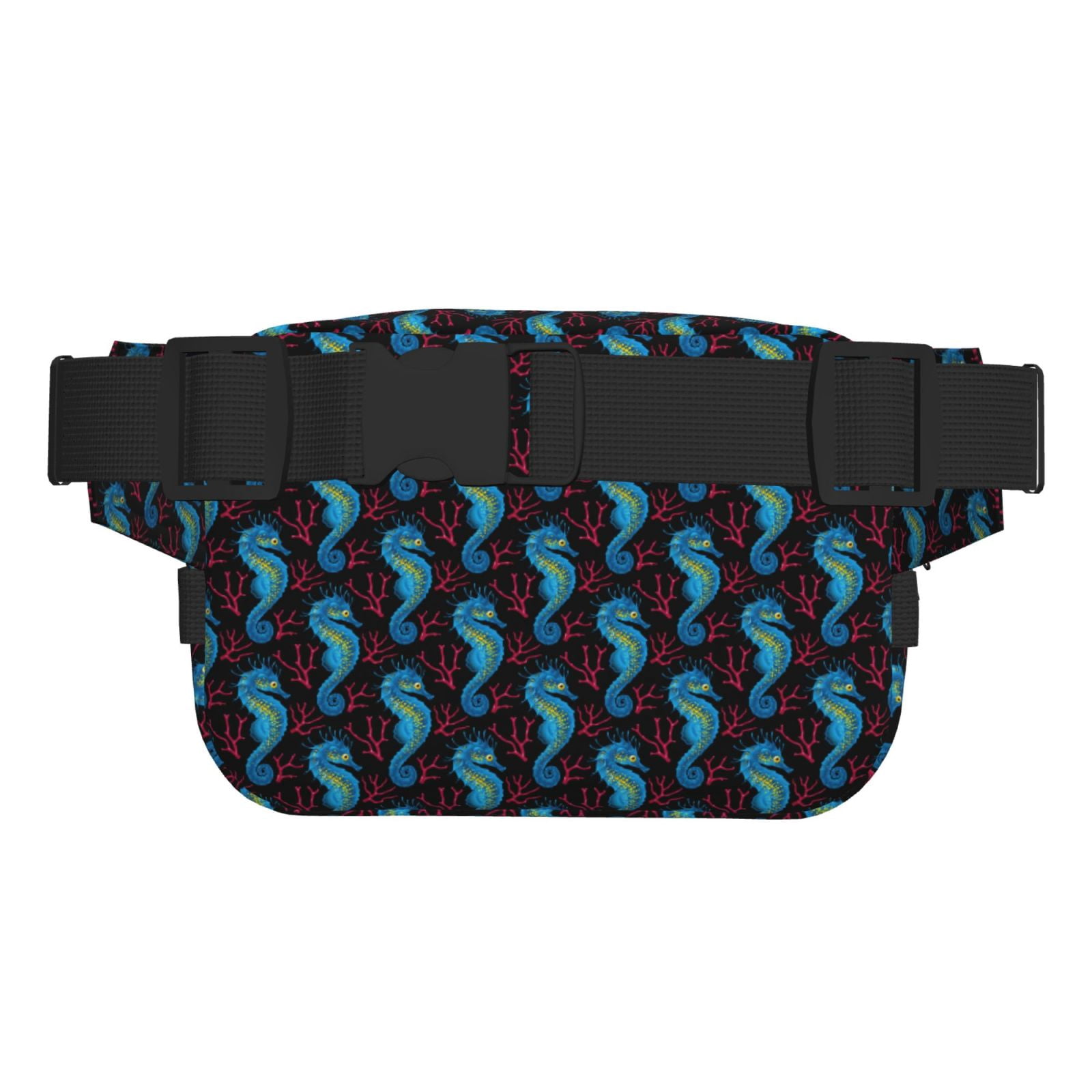 Picia Blue Seahorse Print Square Double-Layer Waist Bag Mini Adjustable Waist Belt Bag Exercise Running Travel Hiking