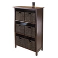 thumbnail image 2 of Winsome Wood Granville 7-Pc Storage Shelf, 3-Section Shelf & 6 Foldable Chocolate Corn Husk Baskets, Walnut Finish, 2 of 11