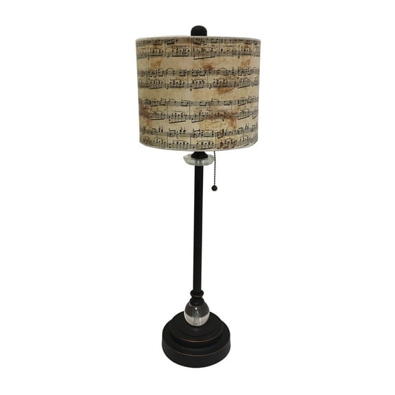 Royal Designs 28" Crystal and Oil Rub Bronze Buffet Lamp with Musical Notes Design Hardback Lamp Shade