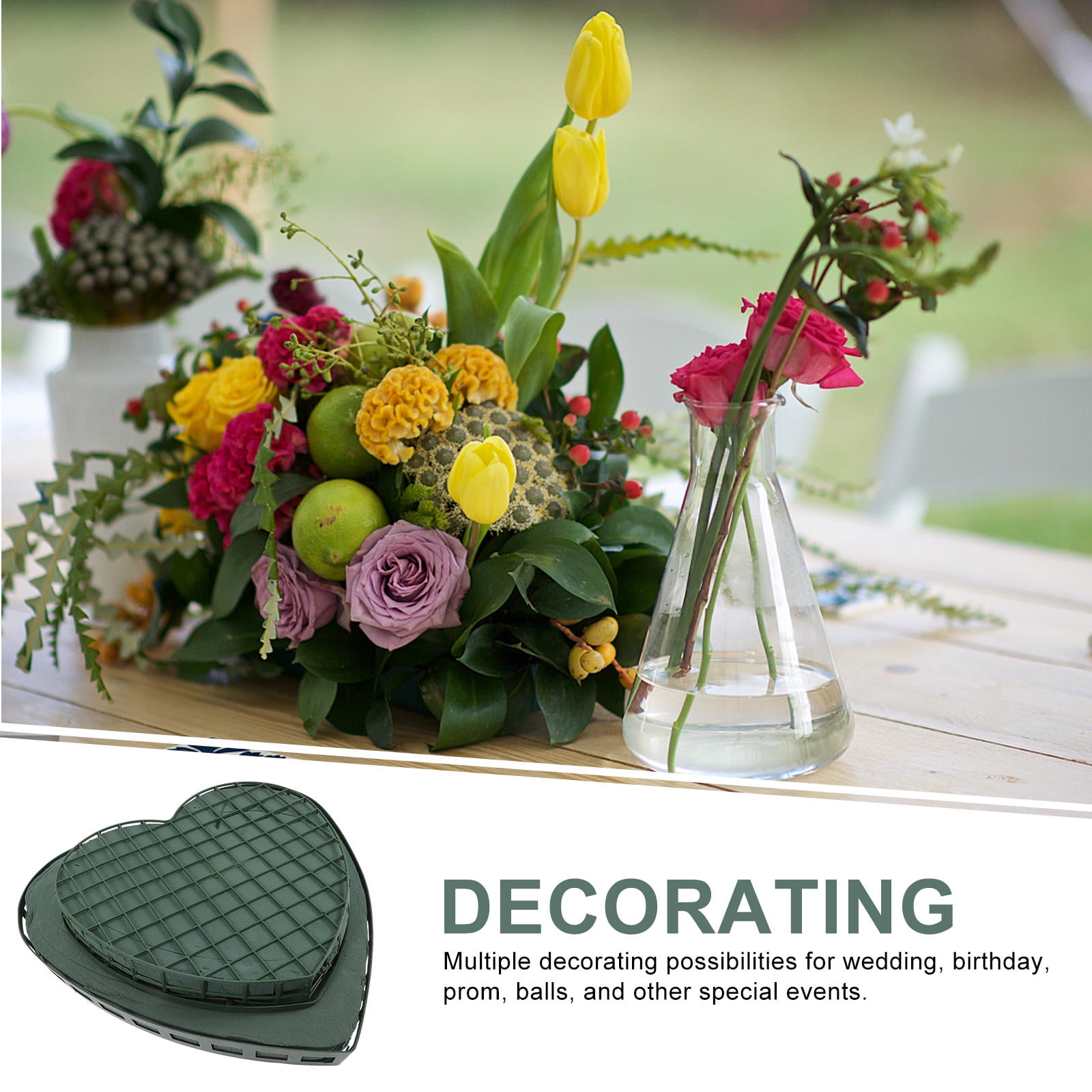 FENGGUIQU 2Pcs Heart Shape Floral Foam Cage Dark Green for Wedding Decoration Easy Water Absorption