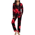 thumbnail image 6 of Jamicy Button Up Pajamas for Women Valentine's Day Silky Pajamas Floral Print Satin Pajama Set Long Sleeve Button Up Soft Sleepwear Cute Pj Sets, 6 of 7