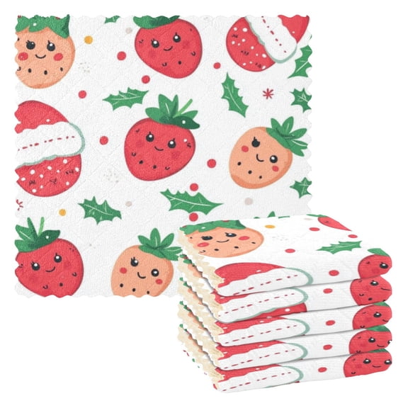 6 Pieces of Kitchen Towels 11x11Inch Kitchen Dish Cloths Kitchen Dish Towels Reuseable Cleaning Cloths Christmas Strawberry