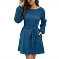 thumbnail image 4 of Robe à Manches Longues Femmes Automne et Hiver Manches Longues Poche Tricot Taille Moyenne Longue Robe Pull à Lacets Manches Longues Col Rond Robe Manches Longues Femmes, 4 of 4