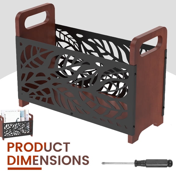 Hvxrjkn Magazine Rack Wood Magazine Rack Metal and Wood Magazine File Holder Desktop Organizer with Handle for Coffee Table Bookshelf Newspapers