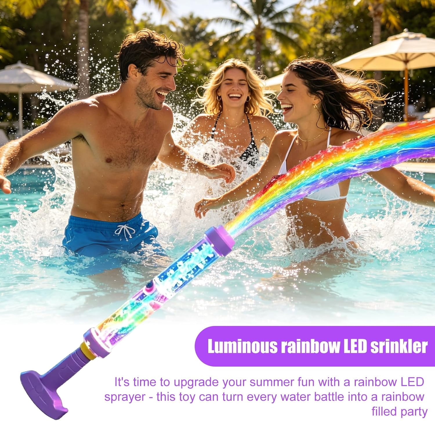 Glowing Rainbow LED Water Blaster, Firework Spray Water Soaker Toys for Pool Party Outdoor Summer Water Games, Easy Fill and Use, Durable Leak
