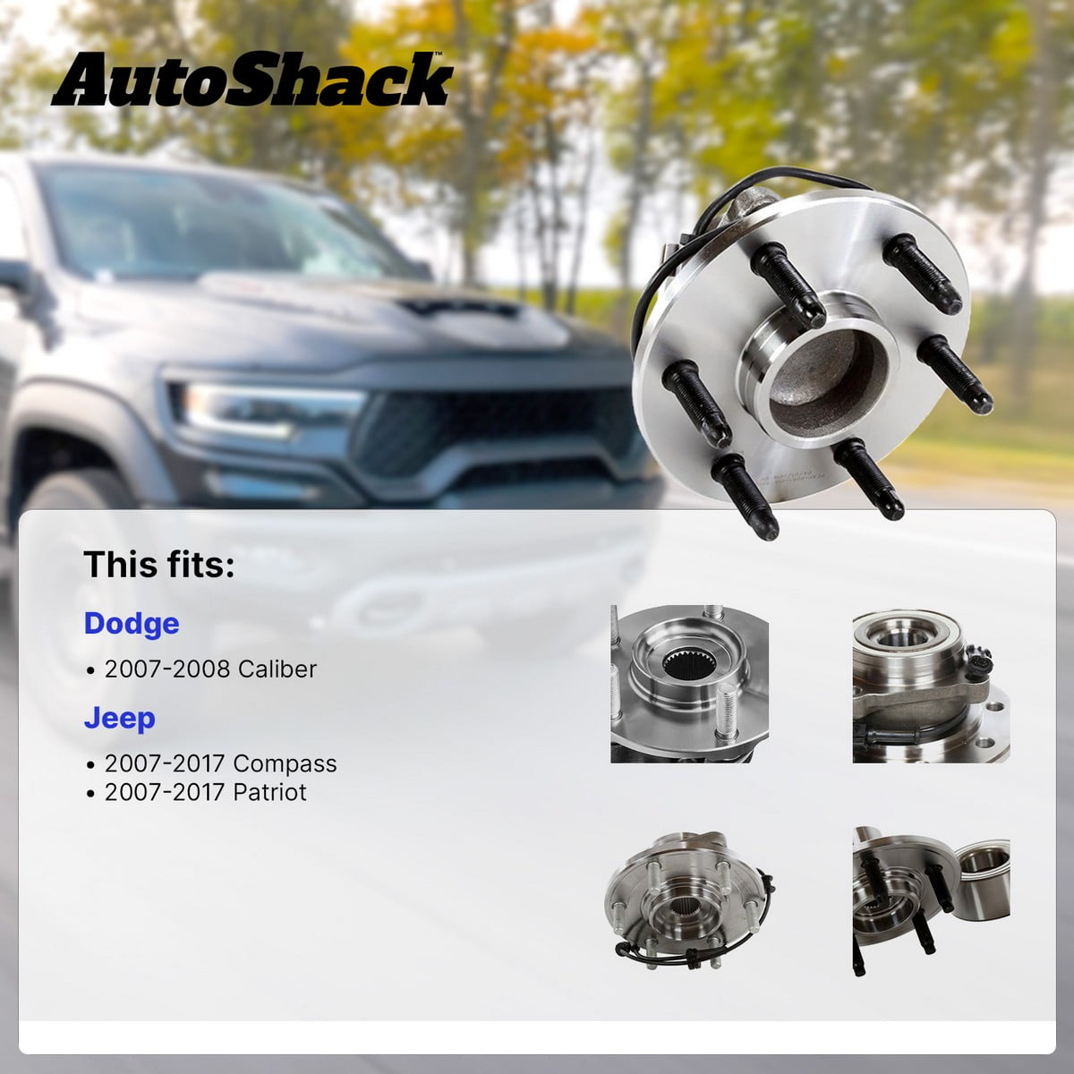 AutoShack Rear Wheel Hub Bearing Assemblies - Driver and Passenger Side for Jeep & Mitsubishi, Patriot 2007-2017 Compass 2007-2017 Lancer 2012-2017, 4WD AWD L4 2.0L 2.4L - 5-Lug, With ABS