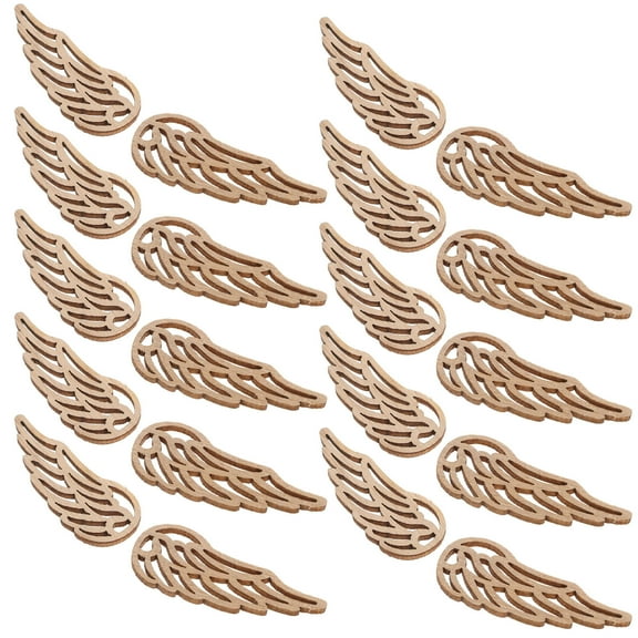 WHAMVOX 50pcs Wooden Angel Wings Cutouts Unfinished Wood Slices Wood Wing Embellishments Diy Projects Pieces Chips For Christmas Tree Ornaments Handicraft Projects