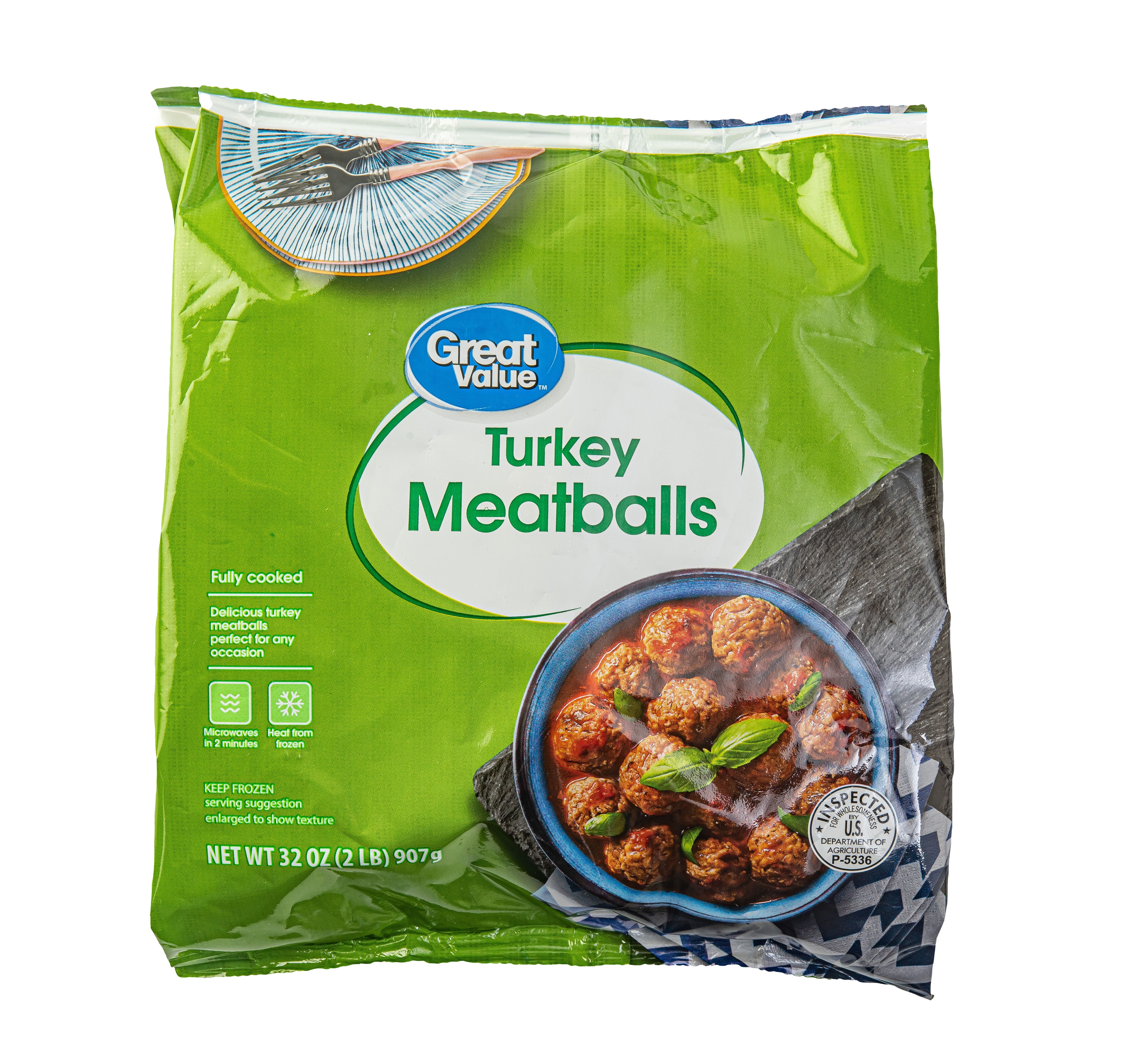 Great Value Fully Cooked Turkey Meatballs, Frozen, 32 ounces, approx. 64 meatballs