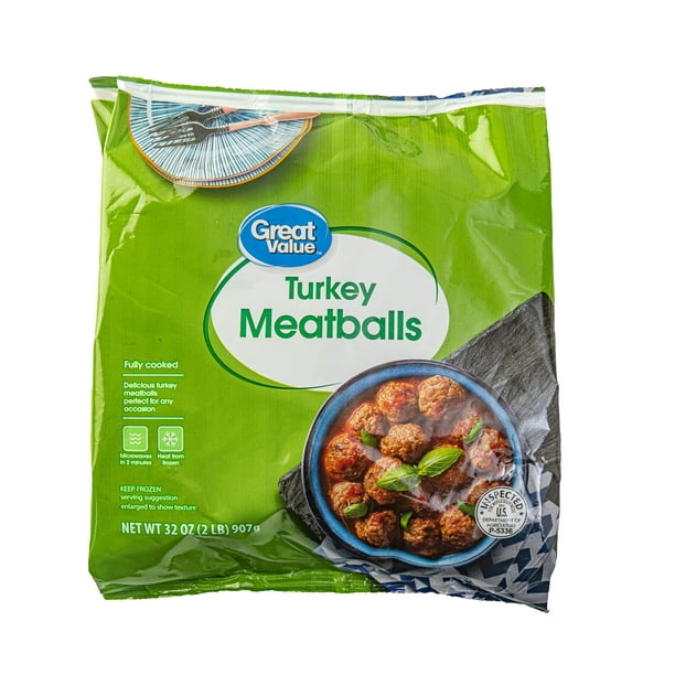 Great Value Fully Cooked Turkey Meatballs, Frozen, 32 ounces, approx