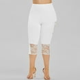thumbnail image 5 of Capri Leggings for Women Solid Lace Patchwork Elastic Waist Casual Yoga Pants White L, 5 of 7