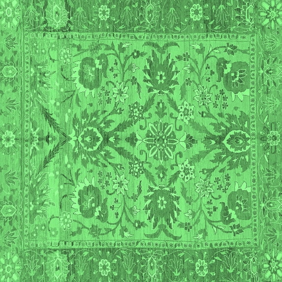 Ahgly Company Indoor Square Abstract Emerald Green Modern Area Rugs, 4' Square