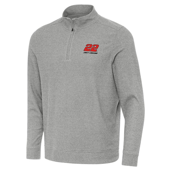 Men's-Antigua Heather Gray Joey Logano Subtle Quarter-Zip Pullover Top