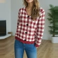 thumbnail image 6 of Aloohaidyvio Cardigan Sweaters for Women Lightweight Crew Neck Long Sleeve Outfits Fall Fashion Plaid Button Cardigan Red M, 6 of 6