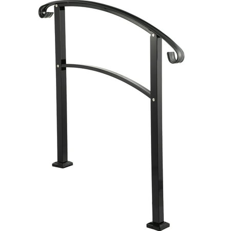 KFFKFF 3-Tier Transitional Handrail Suitable for 1 or 3 Steps, Matte Finish Stair Rail, Iron Handrail with Assembly Kit, Hand Rails for Exterior Steps (Non-adjustable) (Black)