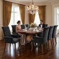 thumbnail image 3 of Upholstered Chenille Fabric Dining Chairs with Arms Set of 8, Tufted High Back Dining Room Chairs with Curved Rubberwood Legs, Kitchen Chairs, Black, 3 of 8