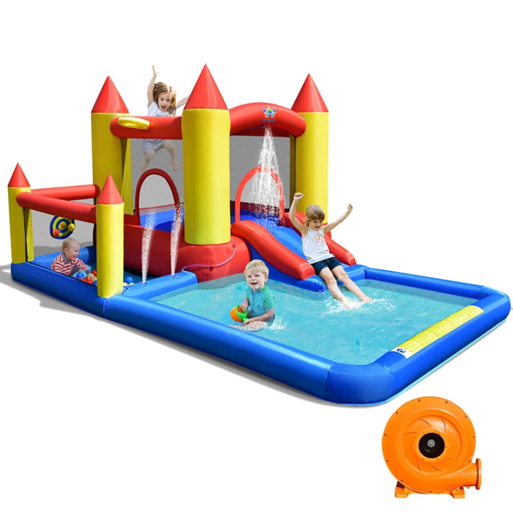 GVN Inflatable Water Slide Castle Kids Bounce House with 480W Blower, Bounce House with Blower, Inflatable Jump Bouncy for Kids,Ball Pool for Backyard Play & Party Fun