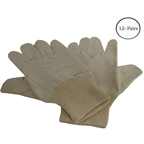 HAWK Gants Ambidextres en Toile de Coton Taille Moyenne pour Femmes avec Poignet Tricoté: (Lot de 12 Paires) - 7000/LD-REV