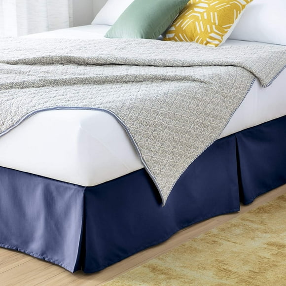 czcpp-LINENSPA 14 Inch Microfiber Bed Skirt - Wrinkle and Fade Resistant - Box Spring Cover - Pleated - Full - Navy