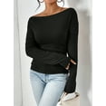 thumbnail image 5 of KelaJuan Women T-shirt, Long Sleeve Off-shoulder Tops Solid Slim Fit Fall Ladies Clubwear, 5 of 6