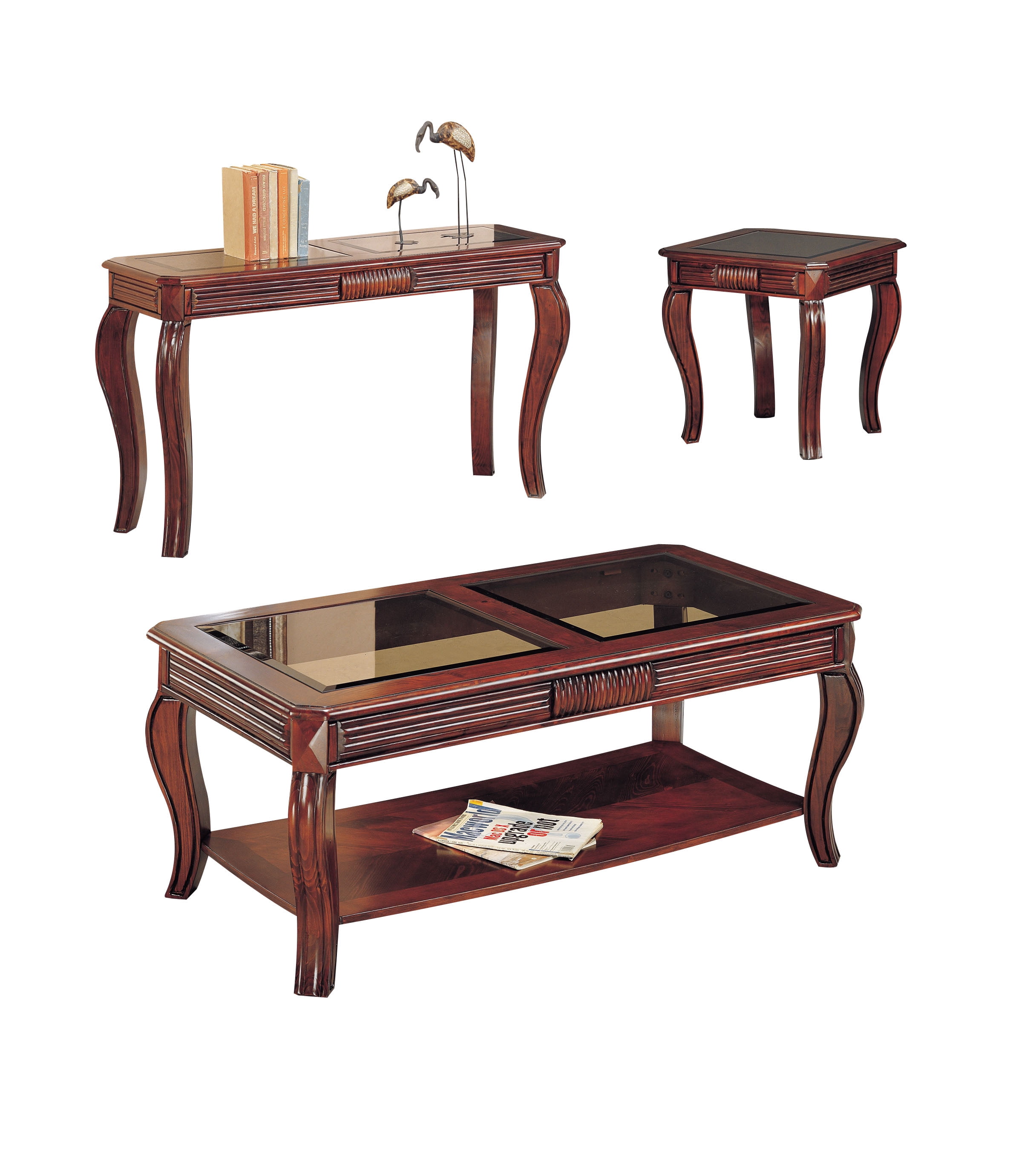 ACME Overture 3 Piece Pack Coffee End Table Set Cherry