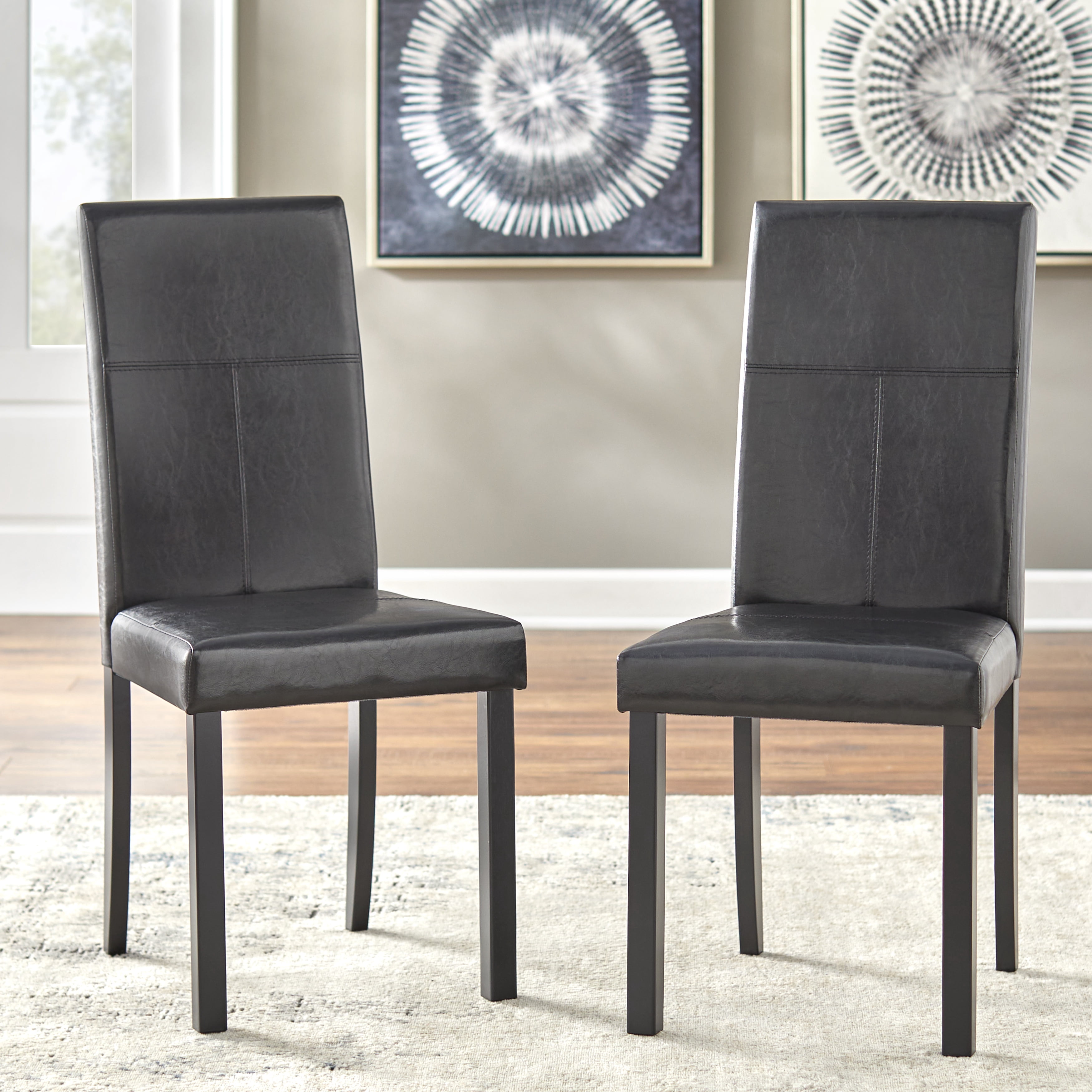 Simple Living Bettega Indoor Contemporary Parsons Dining Side Chair, Set of 2, Black Faux Leather