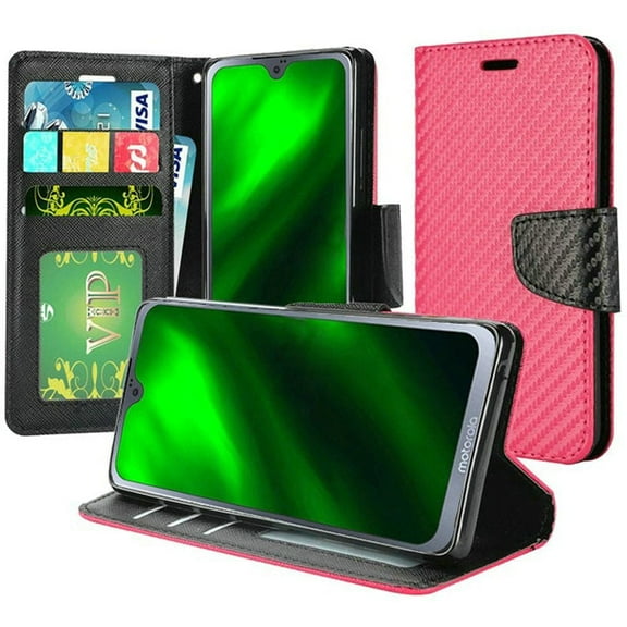 GSA Carbon Fiber Wallet Case for Motorola Moto G7 Power/Supra Hot Pink/Black