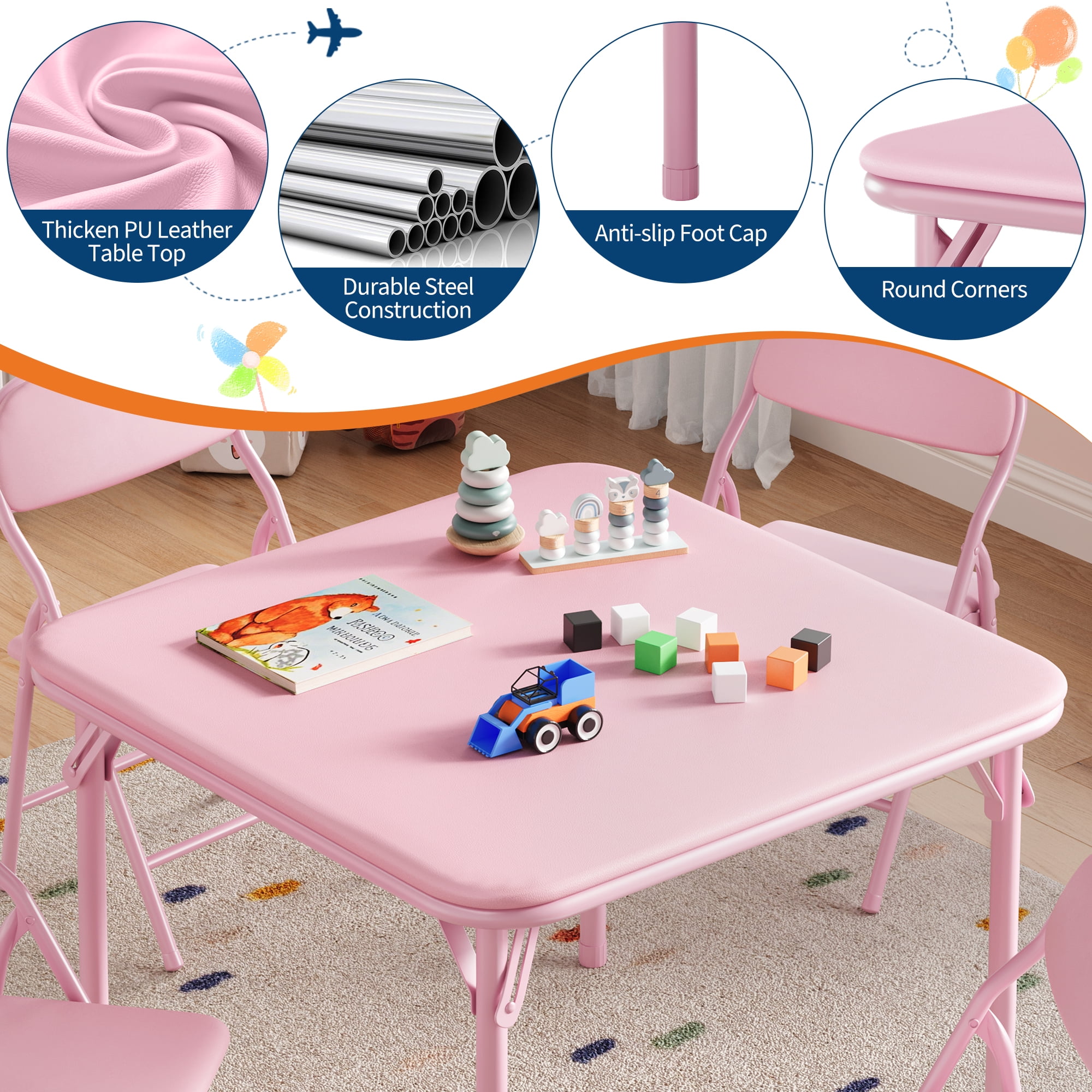 Garvee Collapsible Kids Table and Chairs Set – 3-Piece Children’s Activity Furniture for Dining, Crafts, Learning – Portable, Durable, Ideal for Toddlers, Daycare, Study Area, Home