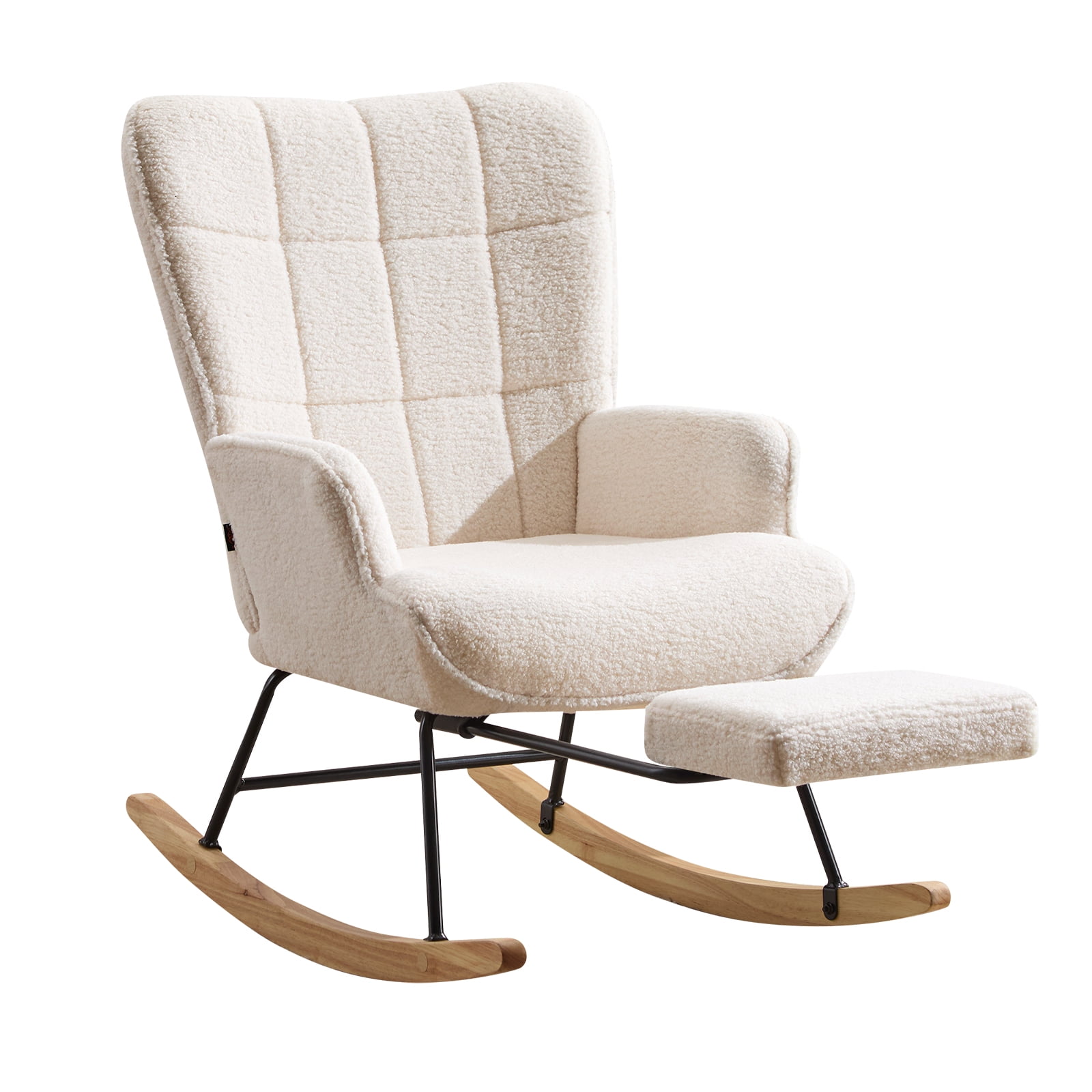 Furniliving Rocking Chair, Upholstered Nursery Rocking Chair with Footrest, High Backrest, Thick Cushion Glider Rocker Accent Chair, Comfy Armchair for Living Room, Bedroom, Nursery, White