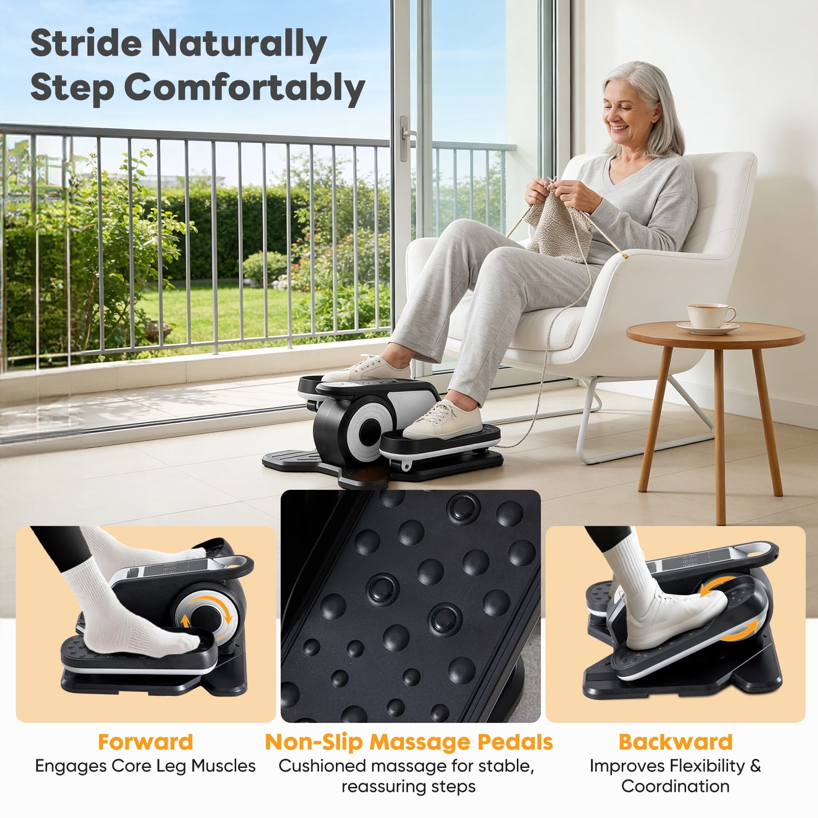 SHOUFTW Electric Under Desk Elliptical, Portable Leg Exerciser with Remote and LCD, Plastic Pedal Trainer for Seniors, Home Office, Rehab, Silver