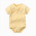 thumbnail image 2 of KPOPLK Baby Boy Striped One-piece Waffle Short Sleeve Button Bodysuit Summer Baby Collared Onsie Polo Shirt Clothes(3-6 Months,Yellow), 2 of 5