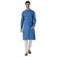 thumbnail image 1 of Ethnix Men's Indian Mandarin Collar Pure Cotton Textured Kurta Tunic Pajama Set; Blue; SM, 1 of 1