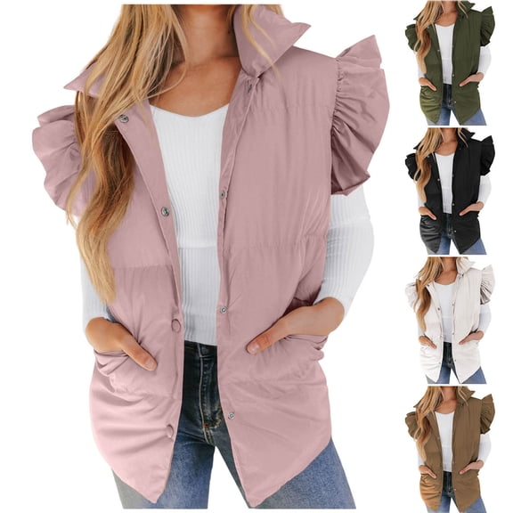 Women's Solid Color Down Sleeveless Jacket with Pockets, Sleeveless Vest Gilet Waistcoat, Lightweight Warm Puffer Jacket for Women, Casual Outerwear | CSEONE,Black XL