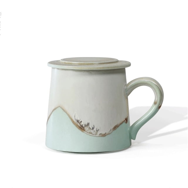 Elegante taza de café verde con tapa (juego de 1 unidad), exquisita taza de cerámica con estilo de tinta, capacidad de 345 ml for uso en la oficina.