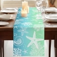 thumbnail image 3 of Table Runners 70 Inches Long Dress Scarves, Teal Blue Ombre Coastal Farmhouse Coffee/Dining/Kitchen Table Decor, Holiday Table Runner, Sea Nautical Summer Beach Starfish Coral 13x70 Inch, 3 of 9