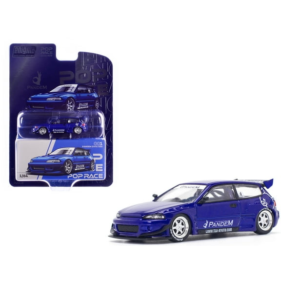 Pandem Civic EG6 RHD (Right Hand Drive) Blue Metallic "Enigma Exclusive Edition" 1/64 Diecast Model Car by Pop Race