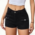 thumbnail image 4 of Qgtaibl Womens Cargo Denim Shorts High Waisted Button Casual Jean Shorts with Multi Pockets Summer Lightweight Straight Leg Mini Jorts Black S, 4 of 8