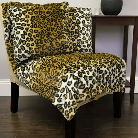 Leopard Print 3 Piece Plush Faux Fur Decorative Pillow and Throw Set - Walmart.com