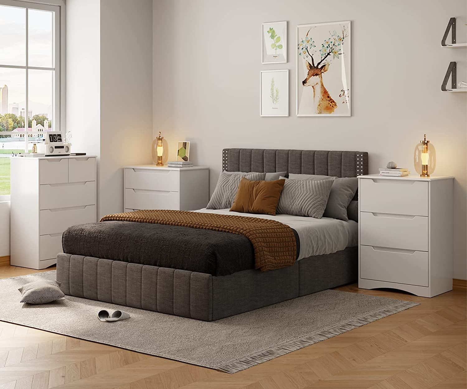 Lofka 3 Drawer Dresser for Bedroom, Chest of Drawers with Large Storage Capacity, Cutout Handles, Deep Drawers, Smooth Metal Rail, White