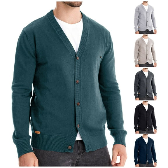 Zedker Mens Cardigan Sweater Vintage Striped V-Neck Long Sleeve Soft Slim Button Down Knitted Sweaters Beige L