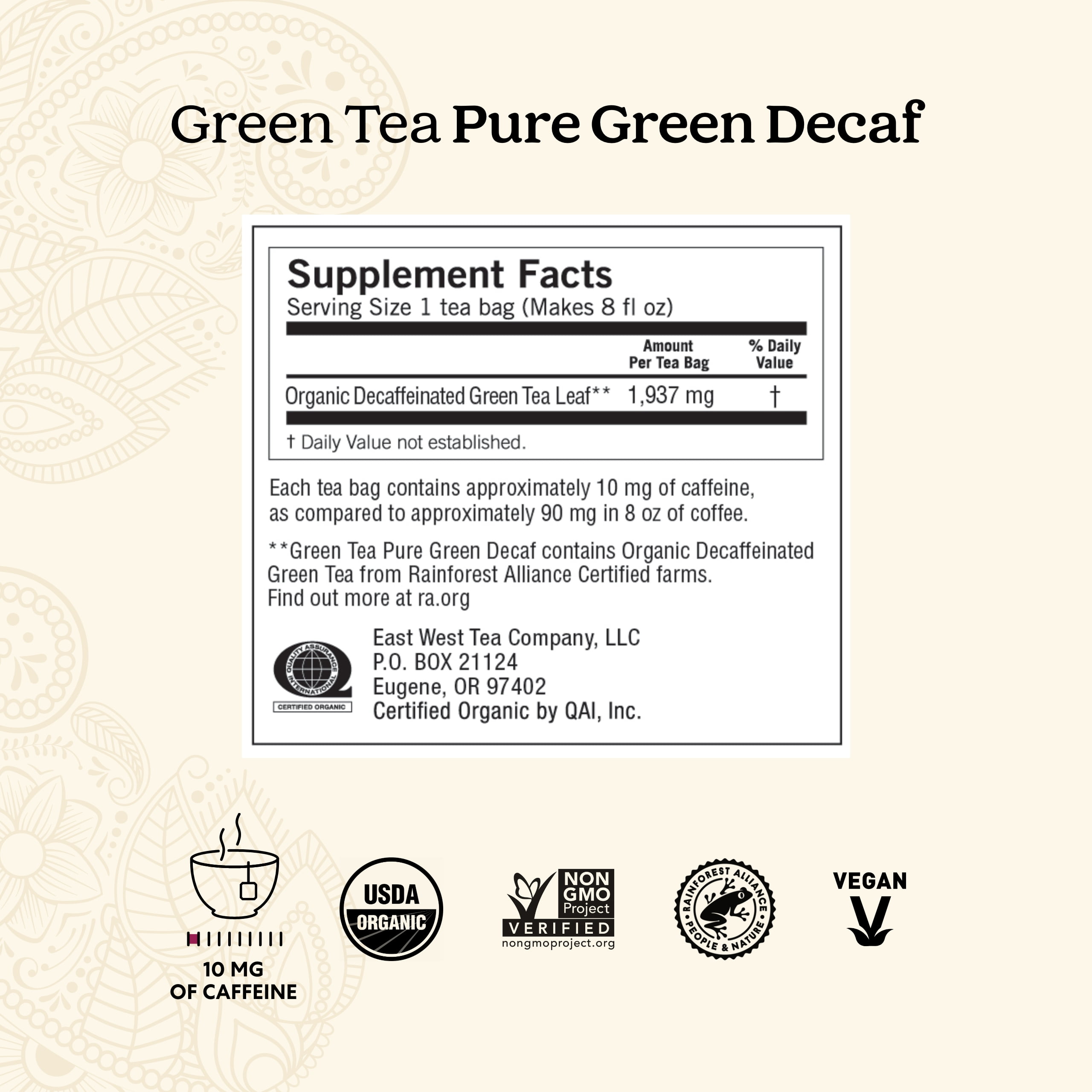 Yogi Tea Green Tea Pure Green Decaf, Decaffeinated, Wellness Tea Bags, 6 Boxes of 16