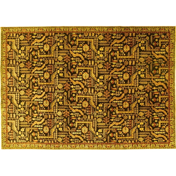 Ahgly Company Machine Washable Indoor Rectangle Persian Yellow Traditional Area Rugs, 5' x 7'