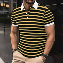 Stripe Golf Tees for Men Short Sleeve Button Collared T Shirts Mens Casual Pullover Breathable Going Out Athletic Workout Tshirts Tops