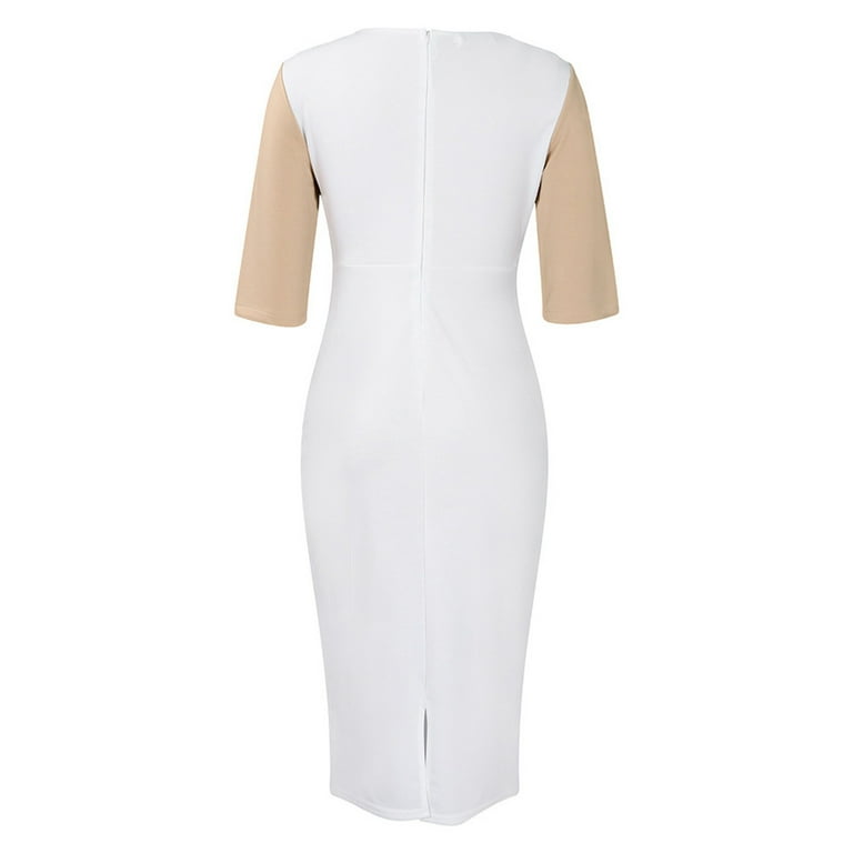 safuny Women's Plus Size Knee Length Pencil Dress Solid Color Block Winter  Autumn Dresses Round Neck Elegant Casual Trendy Half Sleeve Holiday White L  - Walmart.com