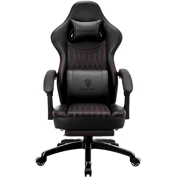 GOOSEA Ergonomic Gaming Chair with Massage Lumbar Support and Footrest — PU Leather Reclining Computer Desk Chair with Pocket Spring Cushion for Adults, Big and Tall Game Chair, Black